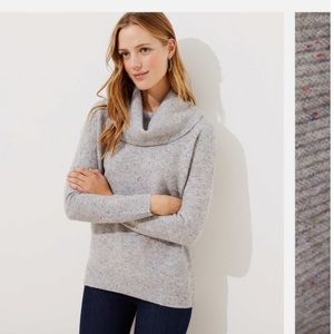 Loft Petites Ribbed Specked Cowl Neck Grey Sweater